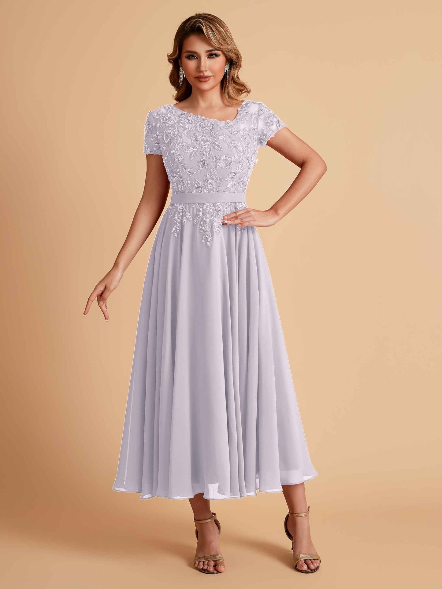 Elegant A-line Chiffon Short Sleeves Mother of the Brides Dresses Online