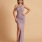 Sexy Satin One Shoulder Mermaid Bridesmaid Dresses Side Slit Floor Length