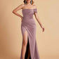 Sexy Satin One Shoulder Pleats Mermaid Bridesmaid Dresses Side Slit Floor Length