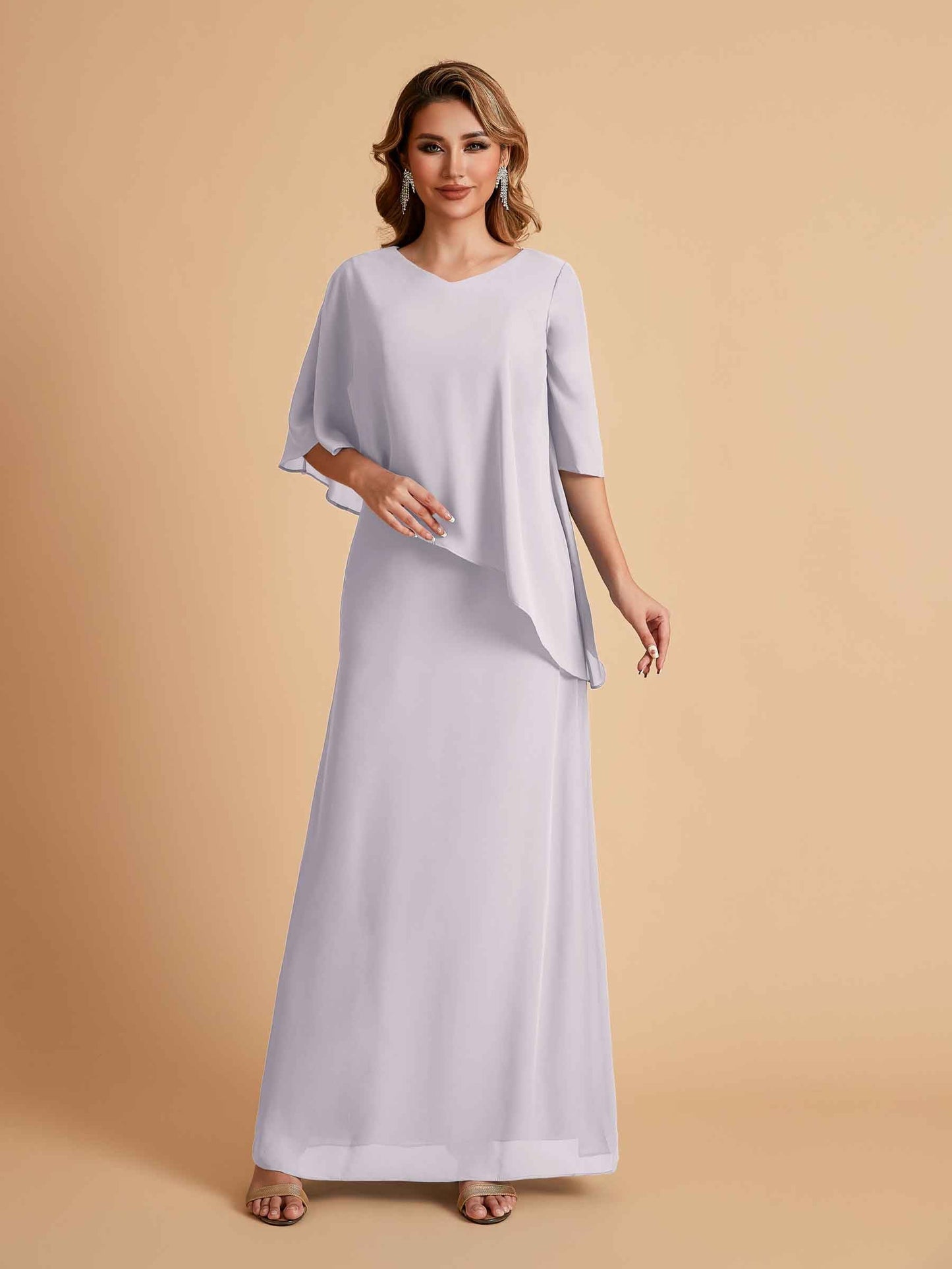 Elegant A-line Chiffon Half Sleeves V-neck Mother of the Brides Dresses Online