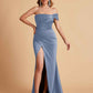 Sexy Satin One Shoulder Pleats Mermaid Bridesmaid Dresses Side Slit Floor Length