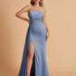 Elegant Satin Sleeveless Asymmetrical Mermaid Side Slit Floor Length Bridesmaid Dresses