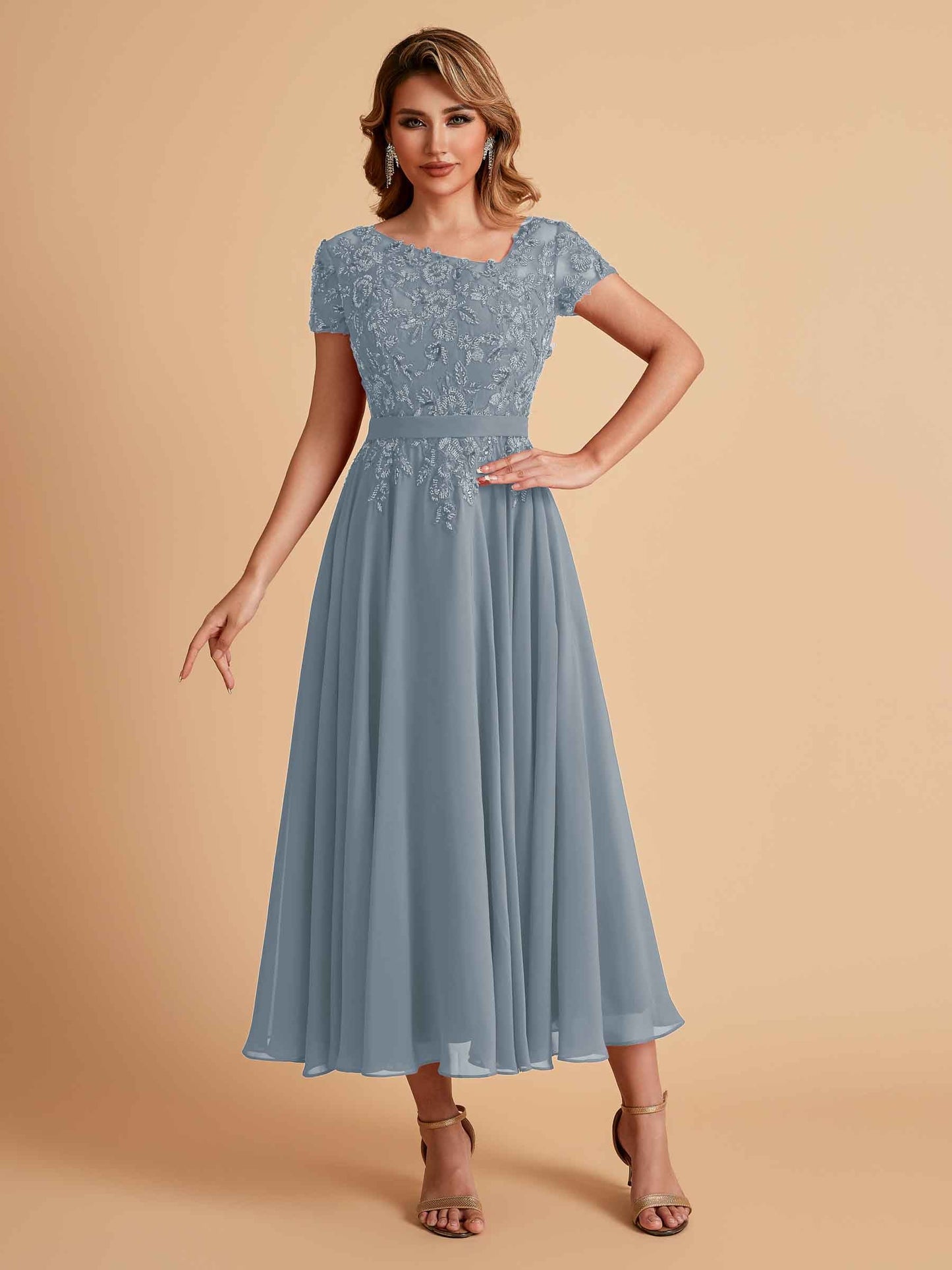 Elegant A-line Chiffon Short Sleeves Mother of the Brides Dresses Online