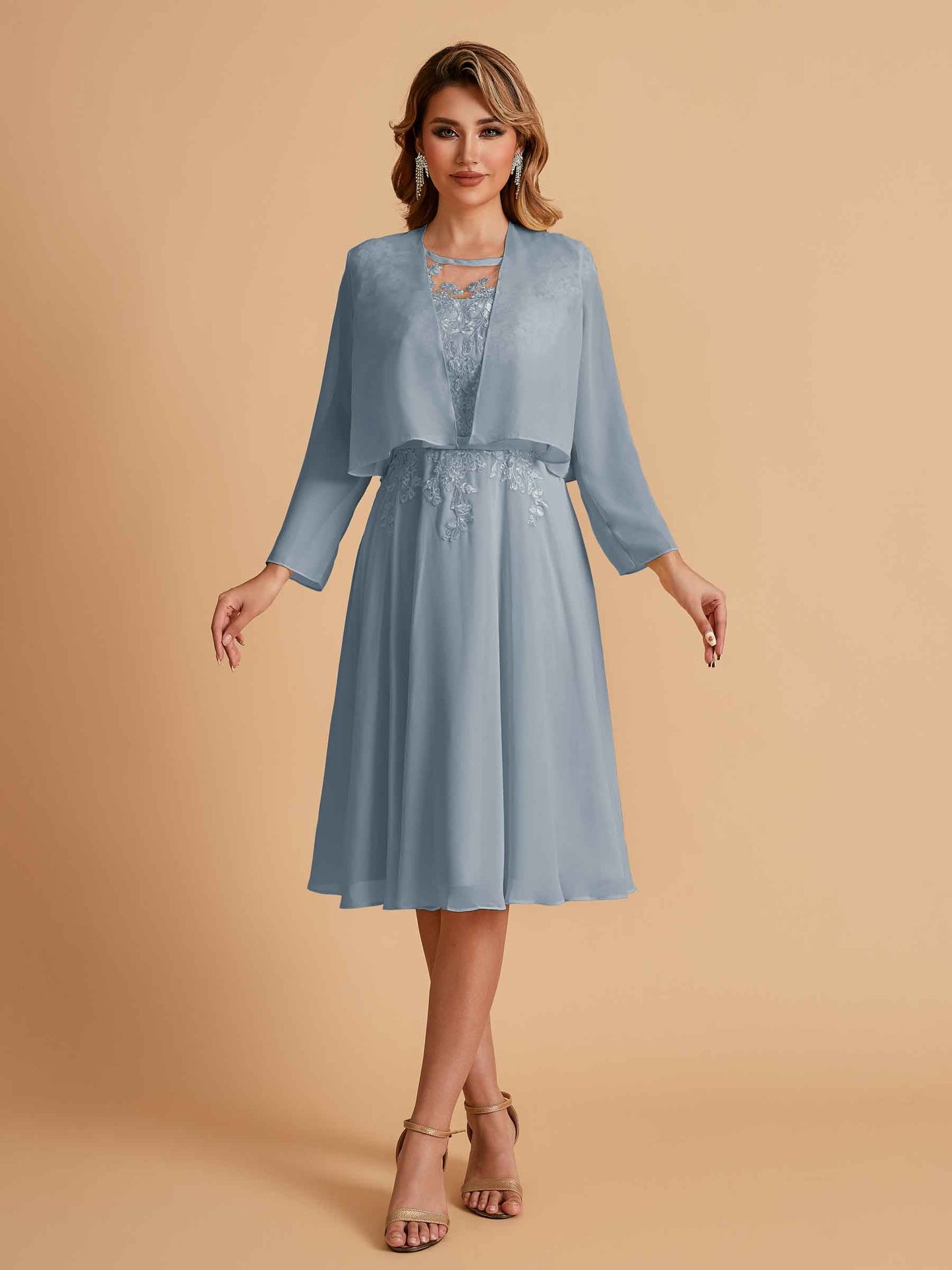 Elegant A-line Chiffon Jewel Short Mother of the Brides Dresses Online
