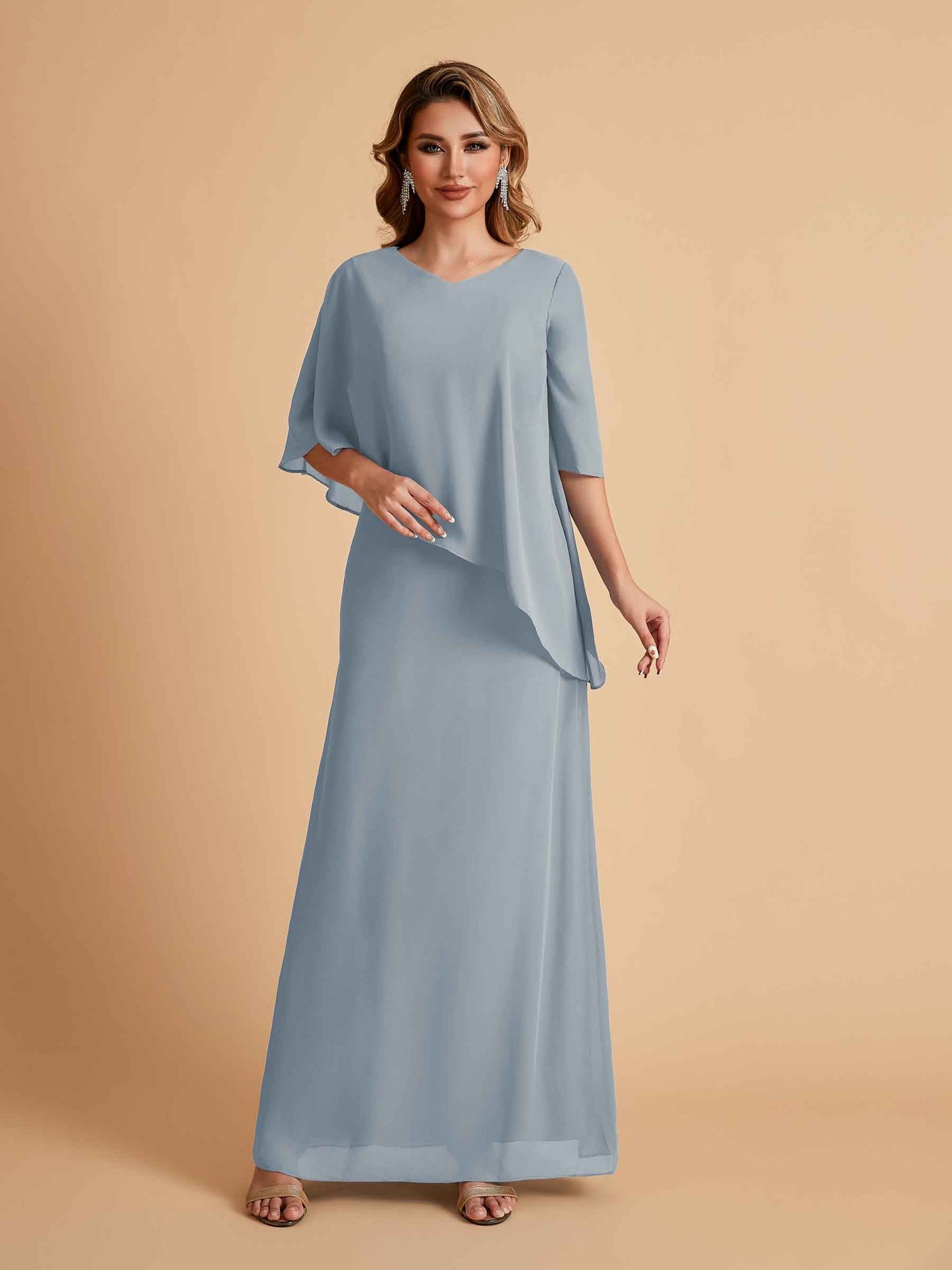 Elegant A-line Chiffon Half Sleeves V-neck Mother of the Brides Dresses Online