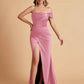 Sexy Satin One Shoulder Pleats Mermaid Bridesmaid Dresses Side Slit Floor Length