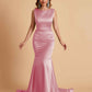 Elegant Satin Sleeveless Pleats Mermaid Bridesmaid Dresses Floor Length