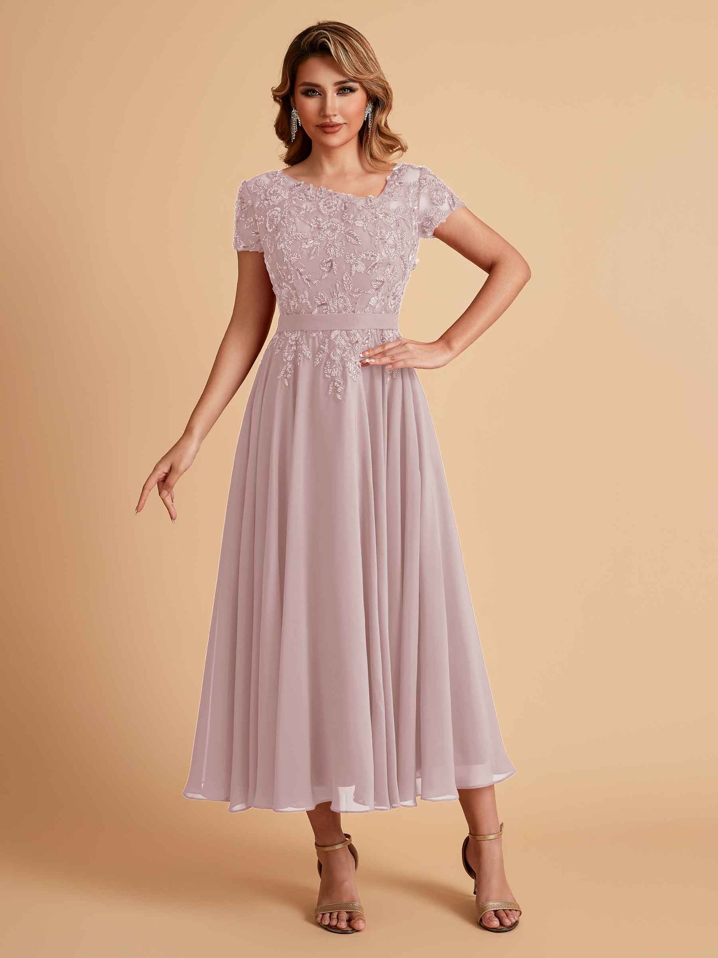 Elegant A-line Chiffon Short Sleeves Mother of the Brides Dresses Online