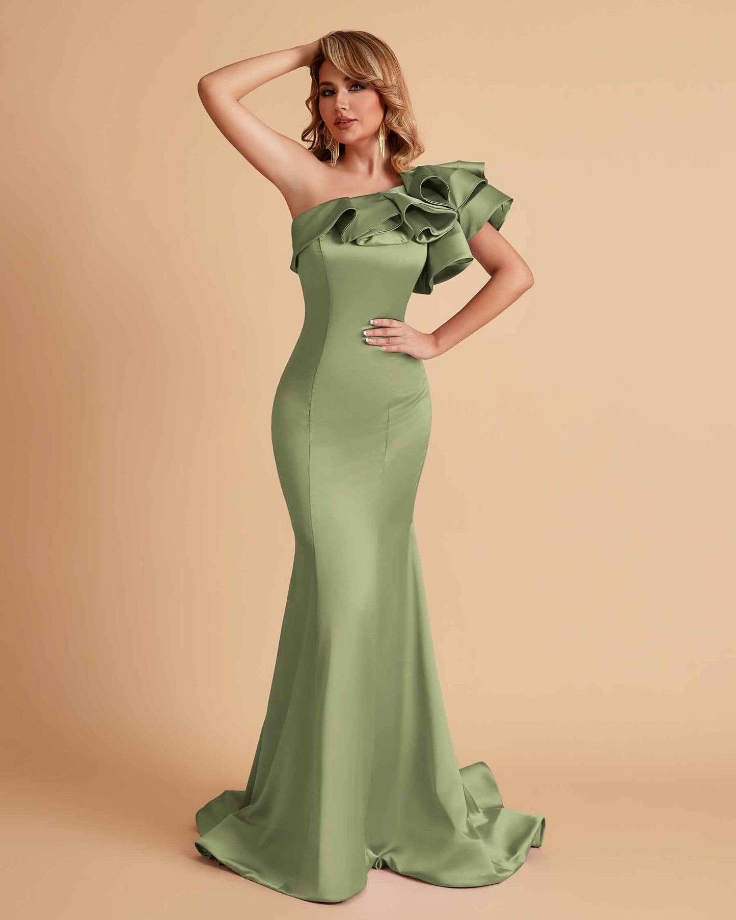 Elegant Satin One Shoulder Pleats Mermaid Bridesmaid Dresses Floor Length