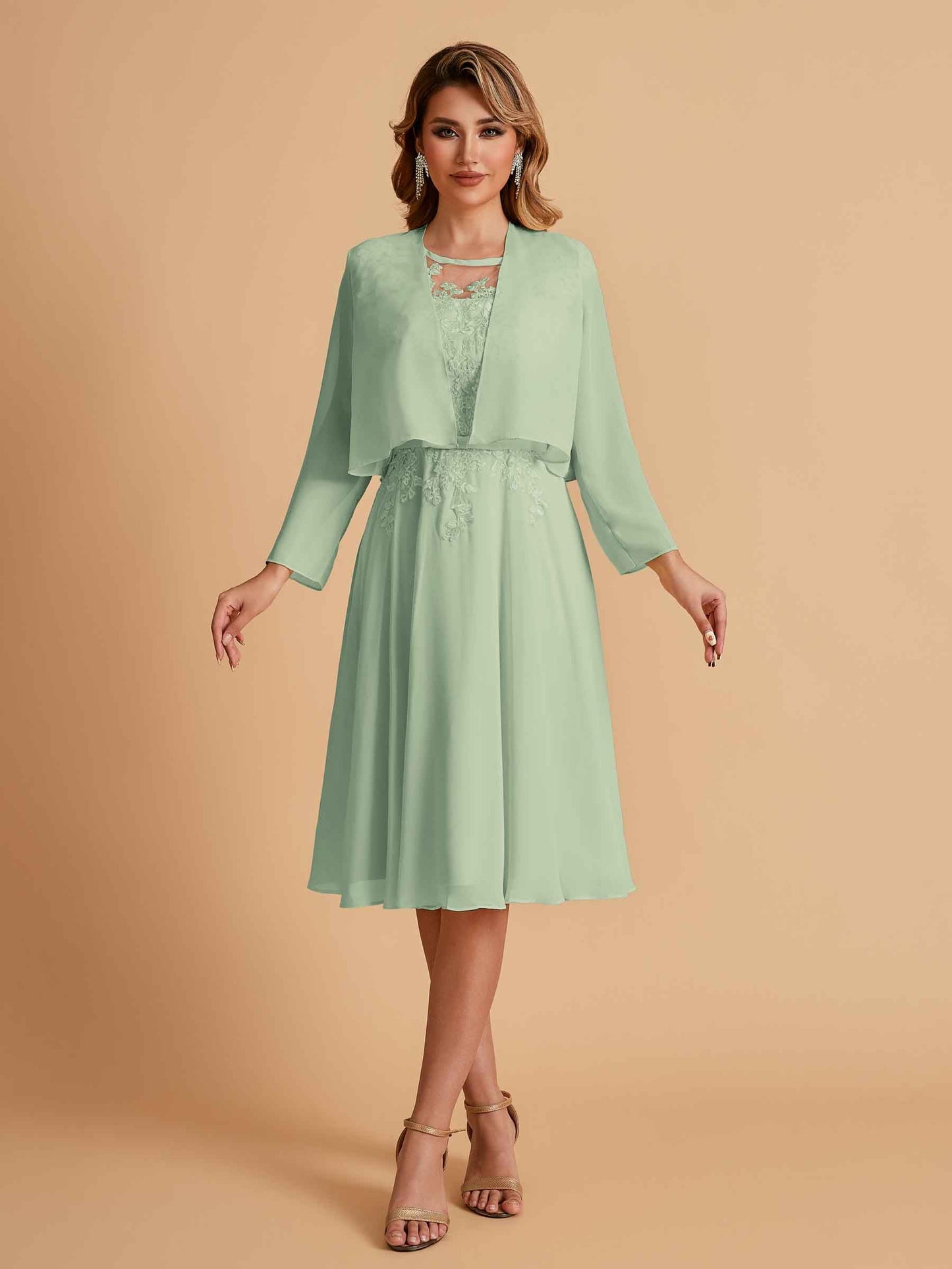 Elegant A-line Chiffon Jewel Short Mother of the Brides Dresses Online