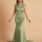 Elegant Satin Sleeveless Pleats Mermaid Bridesmaid Dresses Floor Length