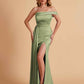 Sexy Satin One-Shoulder Side Slit Floor Length Mermaid Bridesmaid Dresses