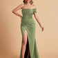 Sexy Satin One Shoulder Pleats Mermaid Bridesmaid Dresses Side Slit Floor Length