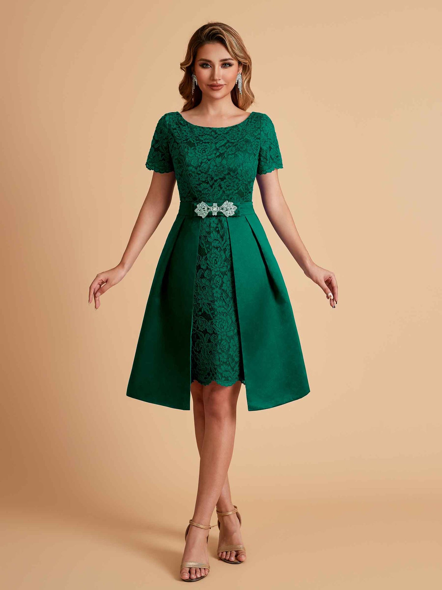 Elegant A-line Short Sleeves Jewel Knee Length Mother of the Brides Dresses