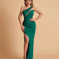 Sexy Satin One Shoulder Mermaid Bridesmaid Dresses Side Slit Floor Length