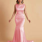 Elegant Satin Sleeveless Pleats Mermaid Bridesmaid Dresses Floor Length