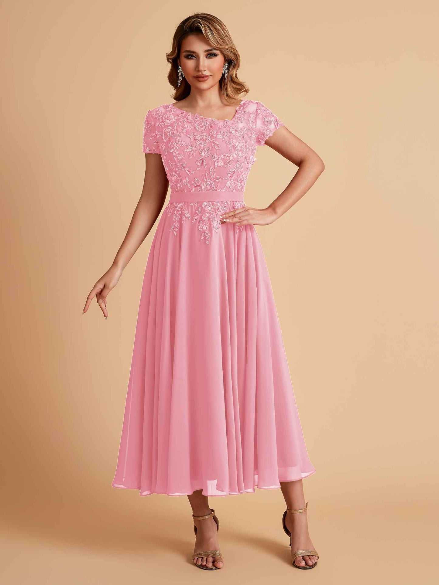 Elegant A-line Chiffon Short Sleeves Mother of the Brides Dresses Online