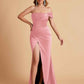 Sexy Satin One Shoulder Pleats Mermaid Bridesmaid Dresses Side Slit Floor Length