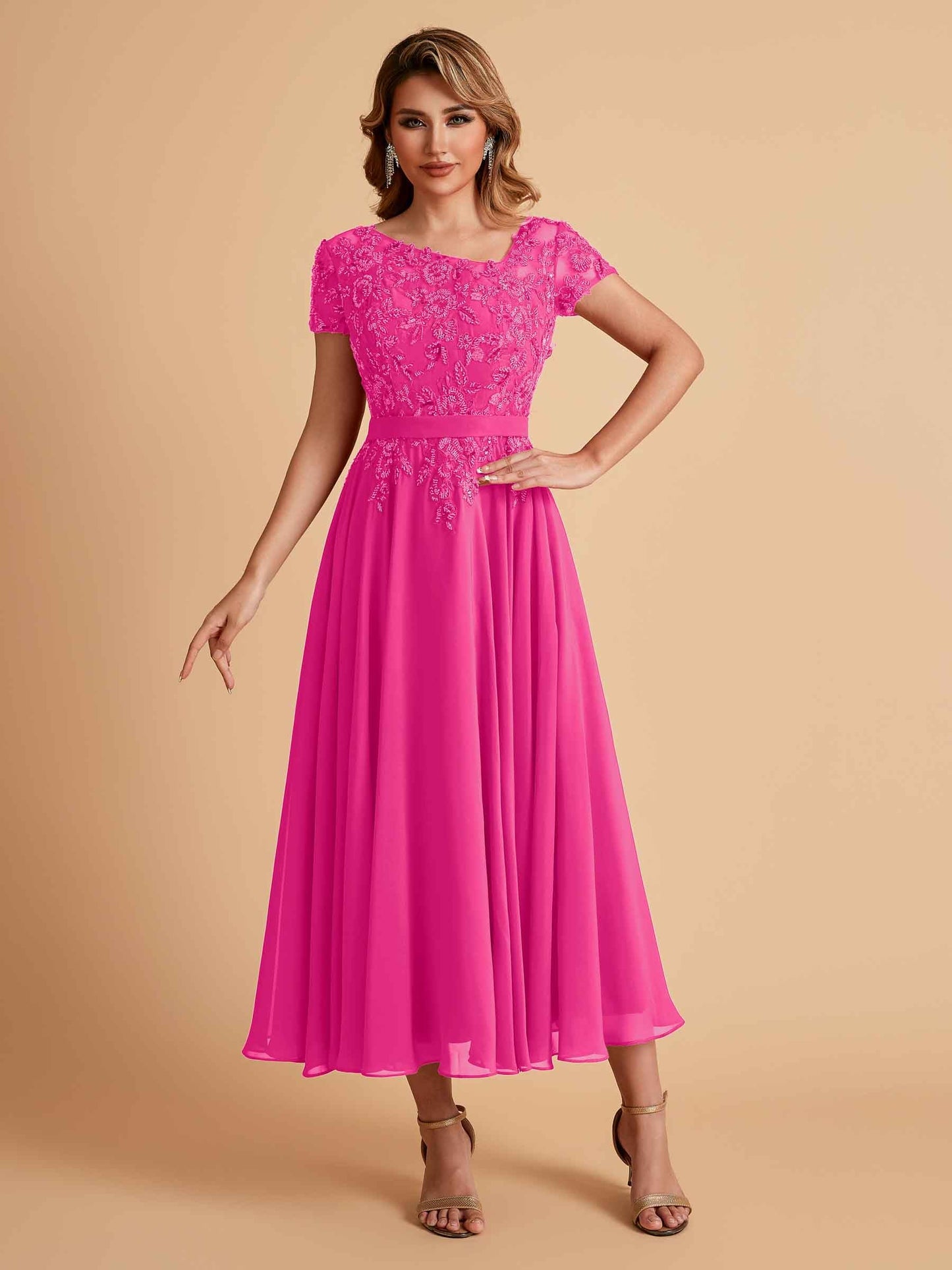 Elegant A-line Chiffon Short Sleeves Mother of the Brides Dresses Online