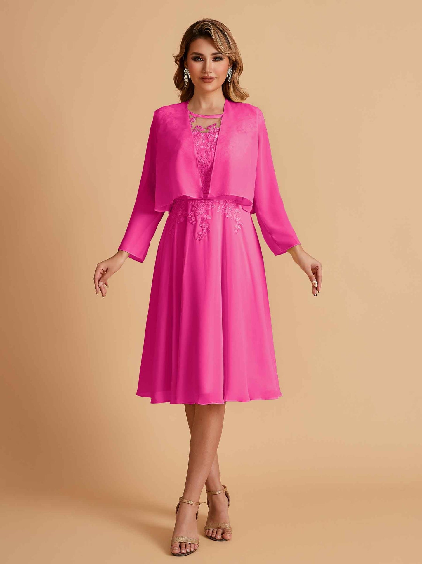 Elegant A-line Chiffon Jewel Short Mother of the Brides Dresses Online