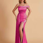 Sexy Satin One-Shoulder Side Slit Floor Length Mermaid Bridesmaid Dresses