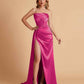 Sexy Satin Strapless Pleats Mermaid Bridesmaid Dresses Side Slit Floor Length