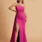 Elegant Satin Sleeveless Asymmetrical Mermaid Side Slit Floor Length Bridesmaid Dresses