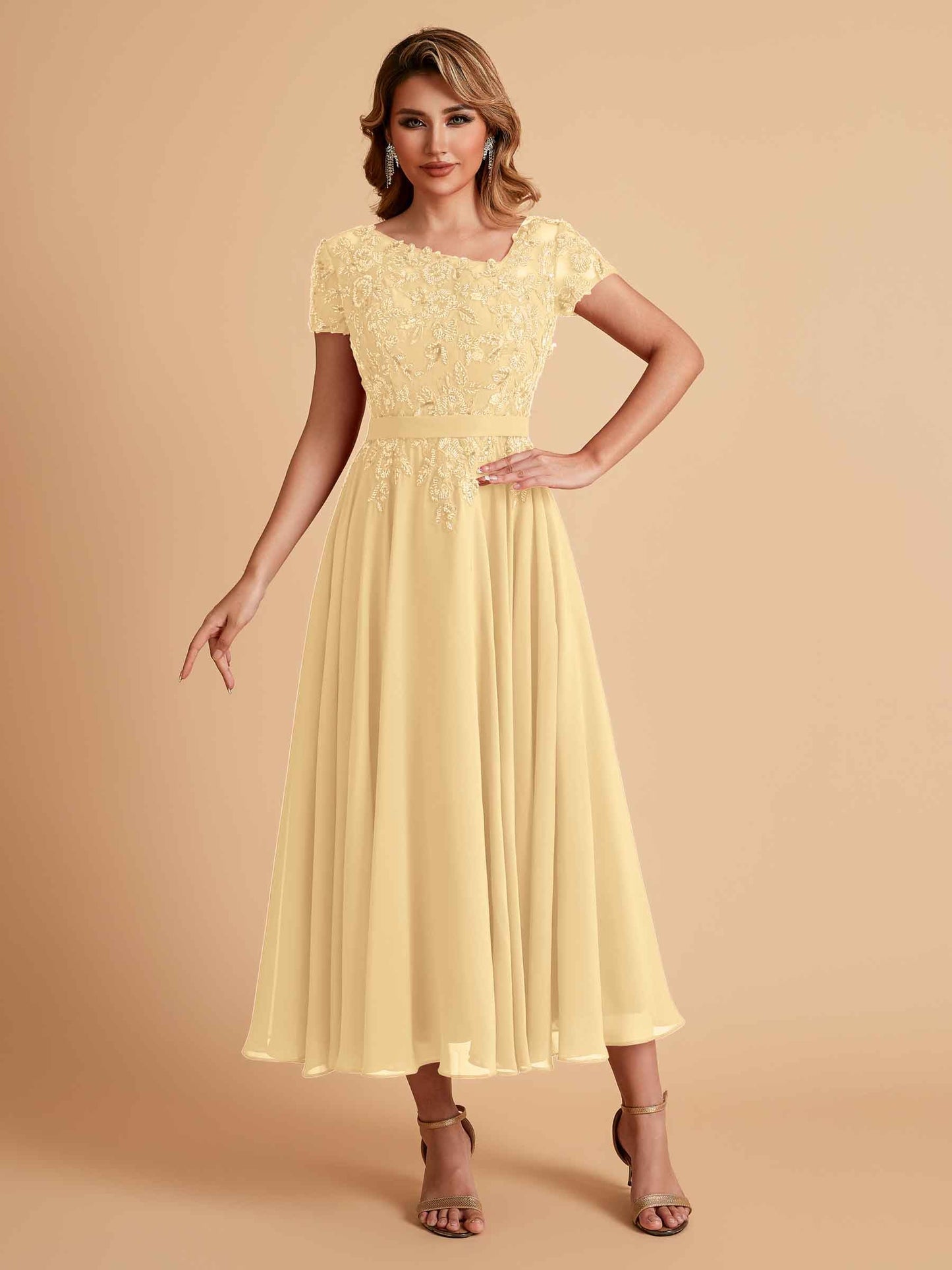 Elegant A-line Chiffon Short Sleeves Mother of the Brides Dresses Online