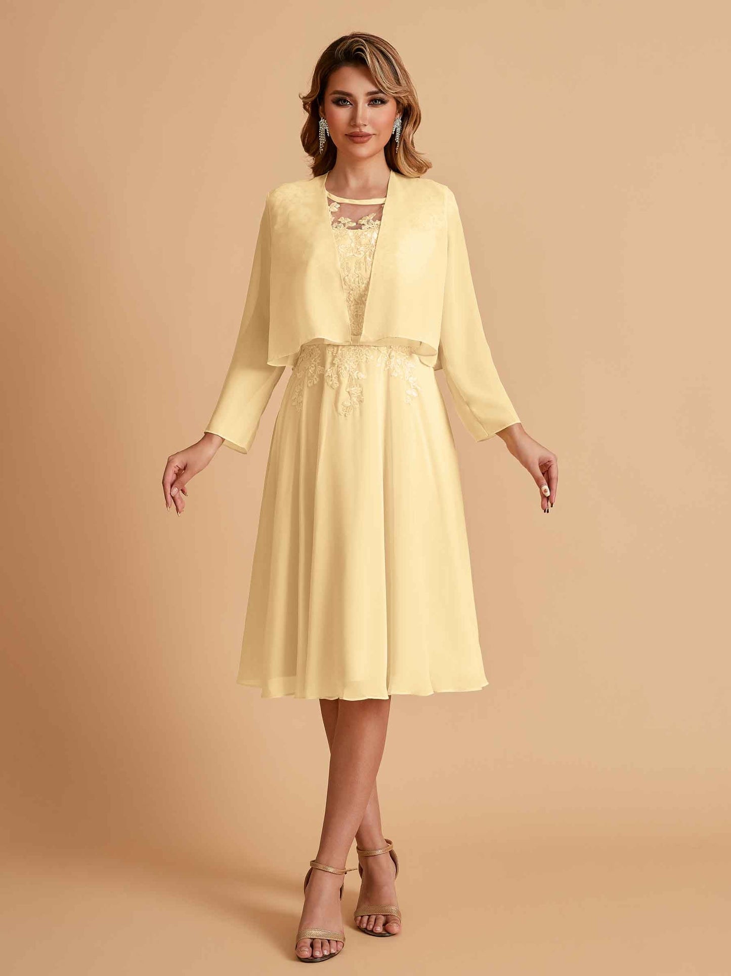 Elegant A-line Chiffon Jewel Short Mother of the Brides Dresses Online