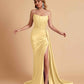 Sexy Satin Sleeveless Pleats Mermaid Bridesmaid Dresses Side Slit Floor Length