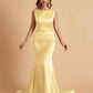 Elegant Satin Sleeveless Pleats Mermaid Bridesmaid Dresses Floor Length