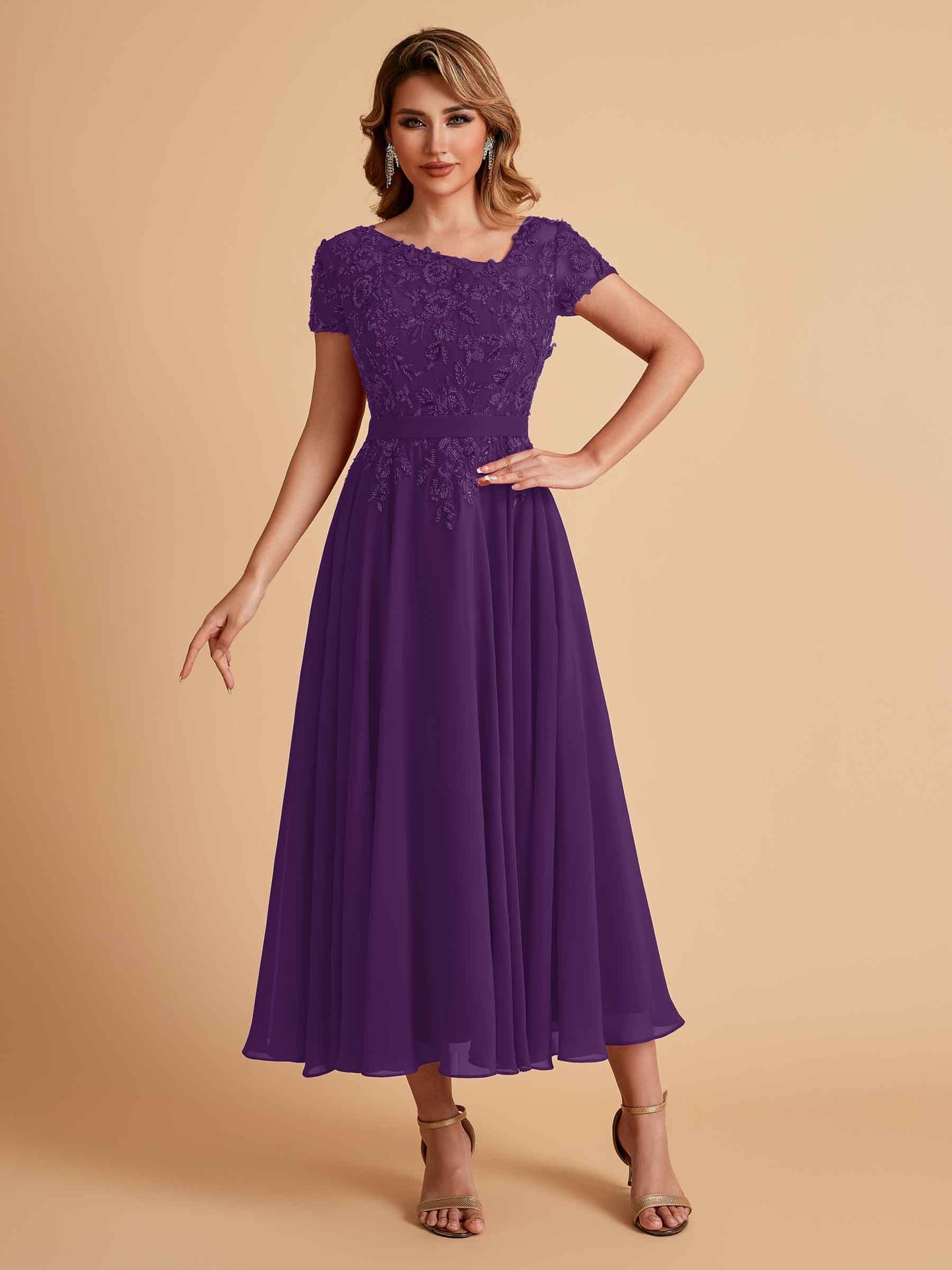 Elegant A-line Chiffon Short Sleeves Mother of the Brides Dresses Online