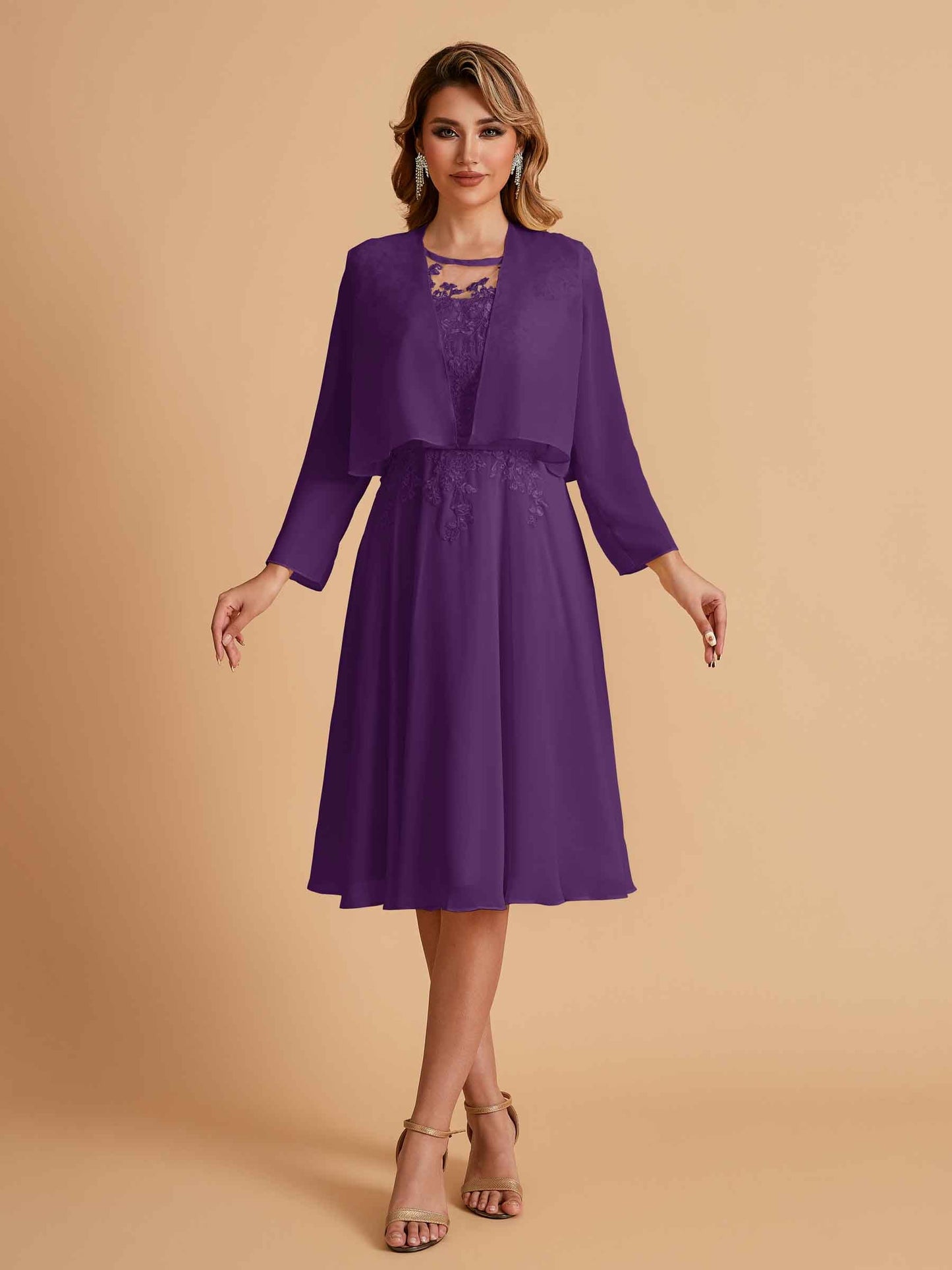 Elegant A-line Chiffon Jewel Short Mother of the Brides Dresses Online