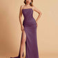 Elegant Satin Straight Neck Mermaid Side Slit Floor Length Bridesmaid Dresses