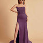 Sexy Satin Strapless Side Slit Floor Length Lace Mermaid Bridesmaid Dresses