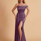 Sexy Satin One-Shoulder Side Slit Floor Length Mermaid Bridesmaid Dresses