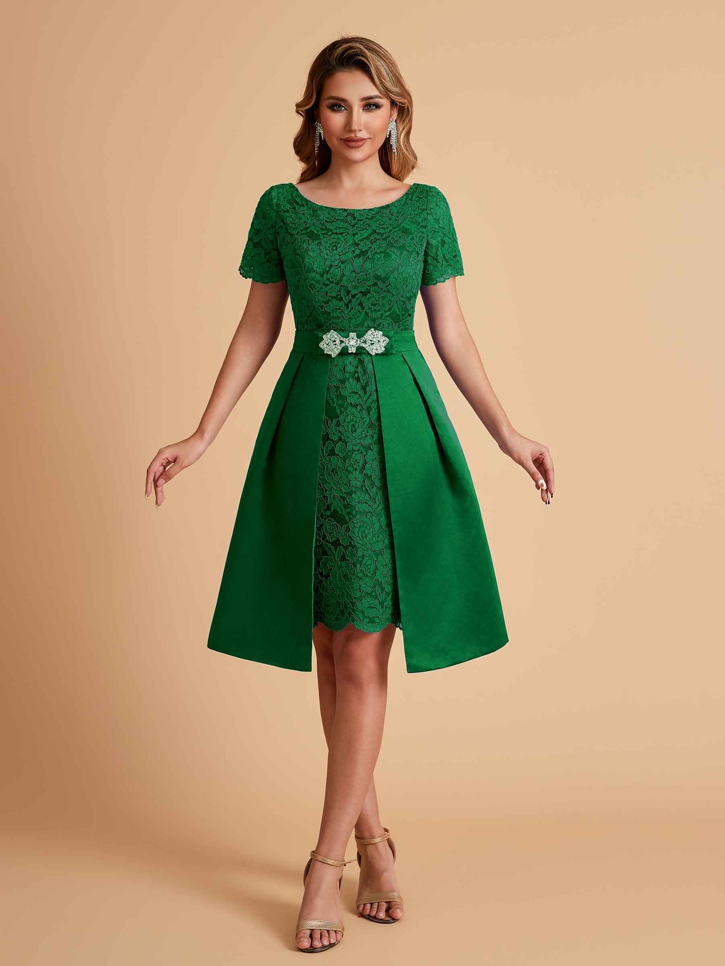 Elegant A-line Short Sleeves Jewel Knee Length Mother of the Brides Dresses