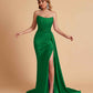 Sexy Satin Sleeveless Pleats Mermaid Bridesmaid Dresses Side Slit Floor Length