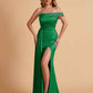 Sexy Satin One-Shoulder Side Slit Floor Length Mermaid Bridesmaid Dresses
