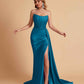 Sexy Satin Sleeveless Pleats Mermaid Bridesmaid Dresses Side Slit Floor Length