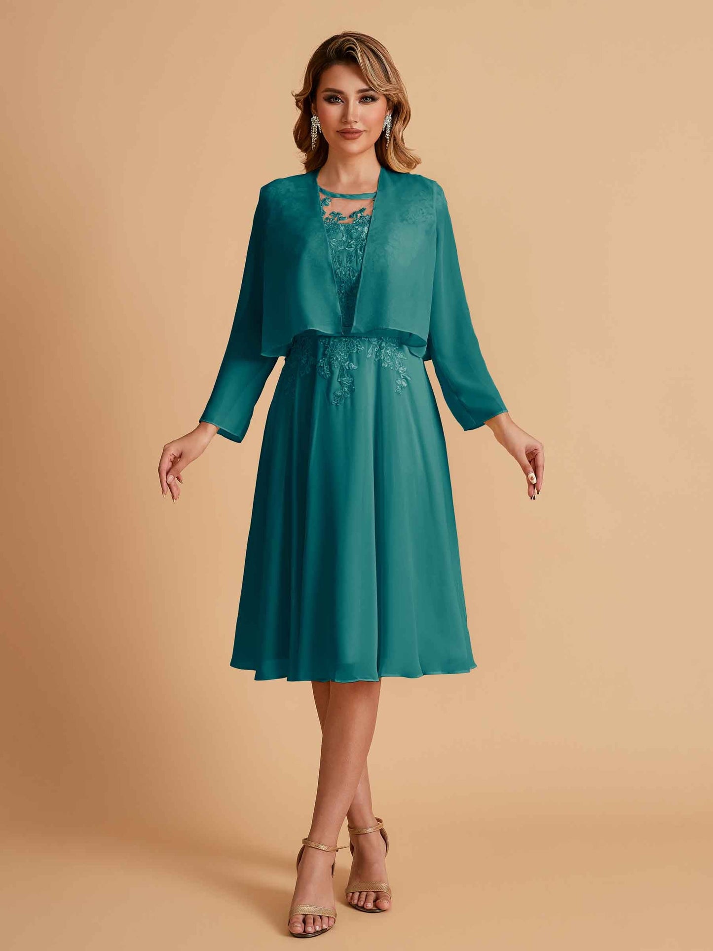 Elegant A-line Chiffon Jewel Short Mother of the Brides Dresses Online