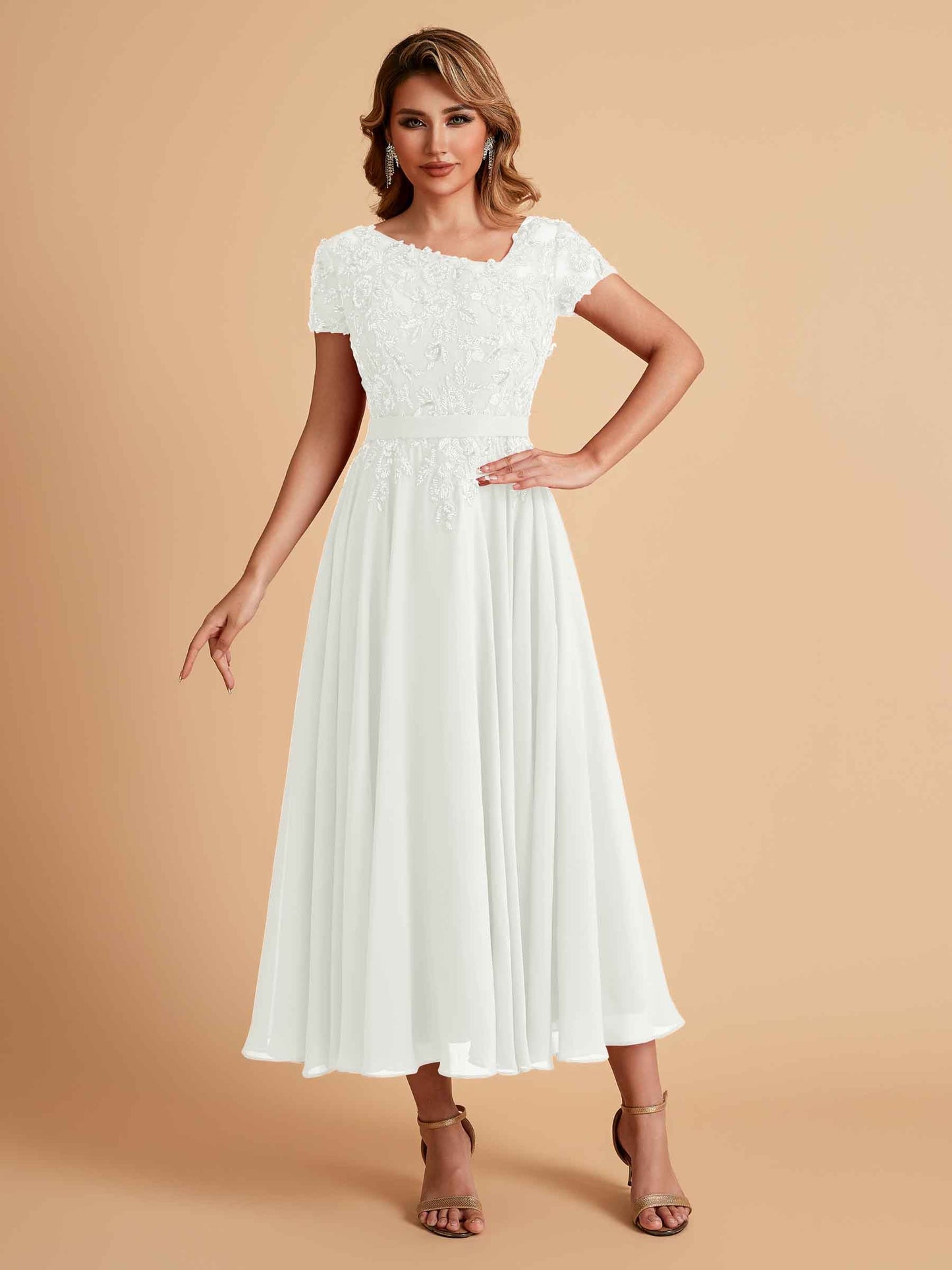 Elegant A-line Chiffon Short Sleeves Mother of the Brides Dresses Online