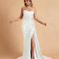 Sexy Satin Sleeveless Pleats Mermaid Bridesmaid Dresses Side Slit Floor Length