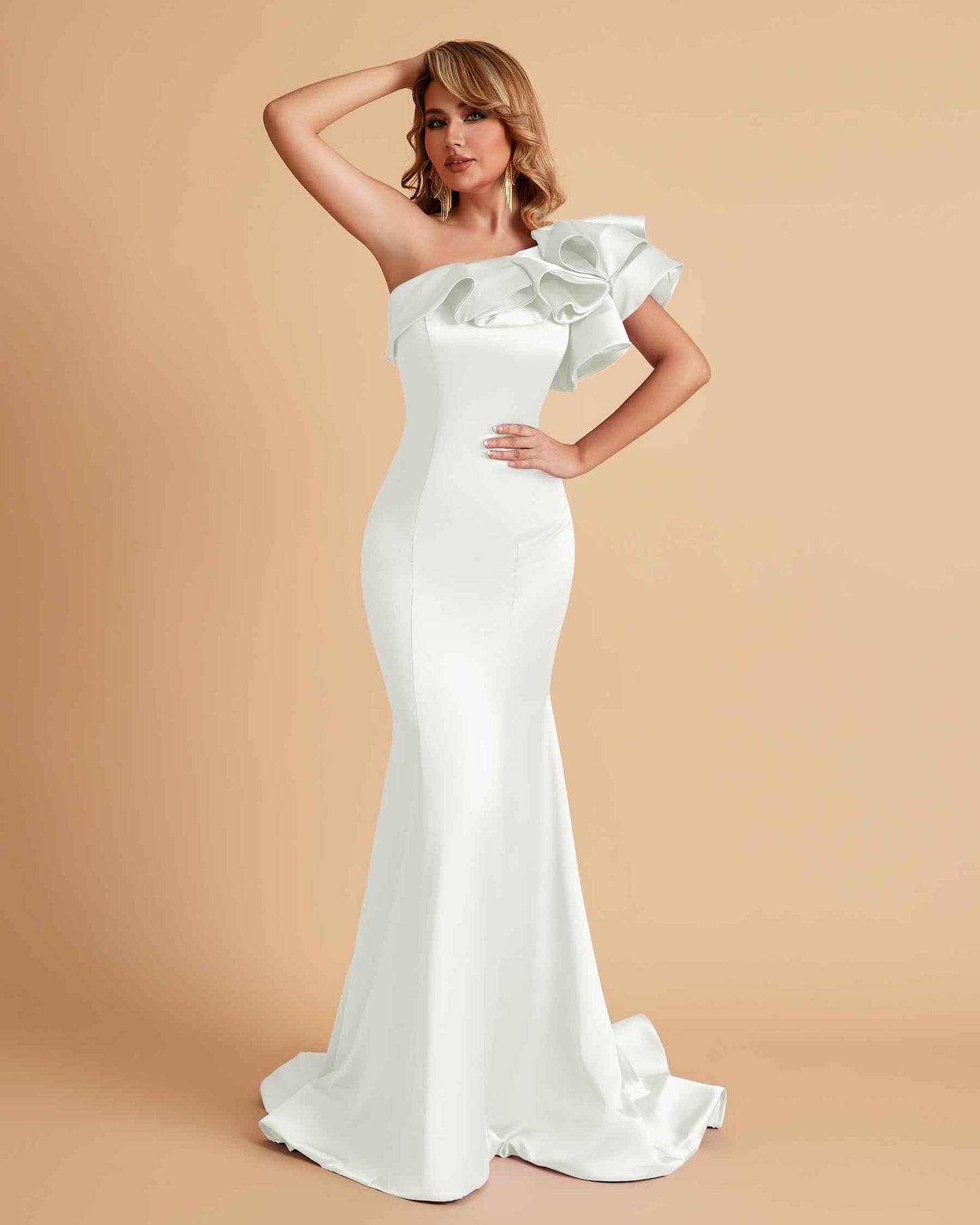 Elegant Satin One Shoulder Pleats Mermaid Bridesmaid Dresses Floor Length