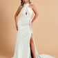 Elegant Satin Halter Pleats Side Slit Mermaid Bridesmaid Dresses Floor-Length