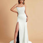 Sexy Satin Strapless Side Slit Floor Length Lace Mermaid Bridesmaid Dresses