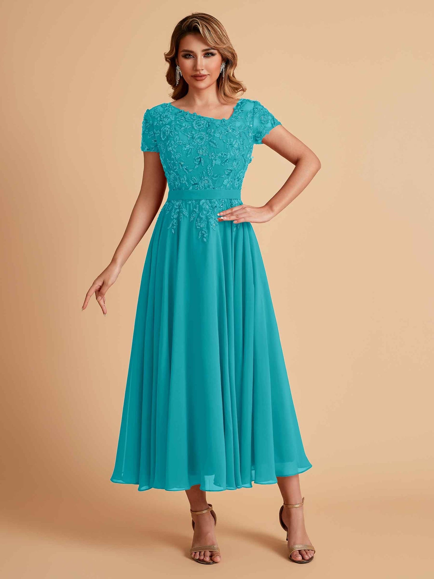 Elegant A-line Chiffon Short Sleeves Mother of the Brides Dresses Online