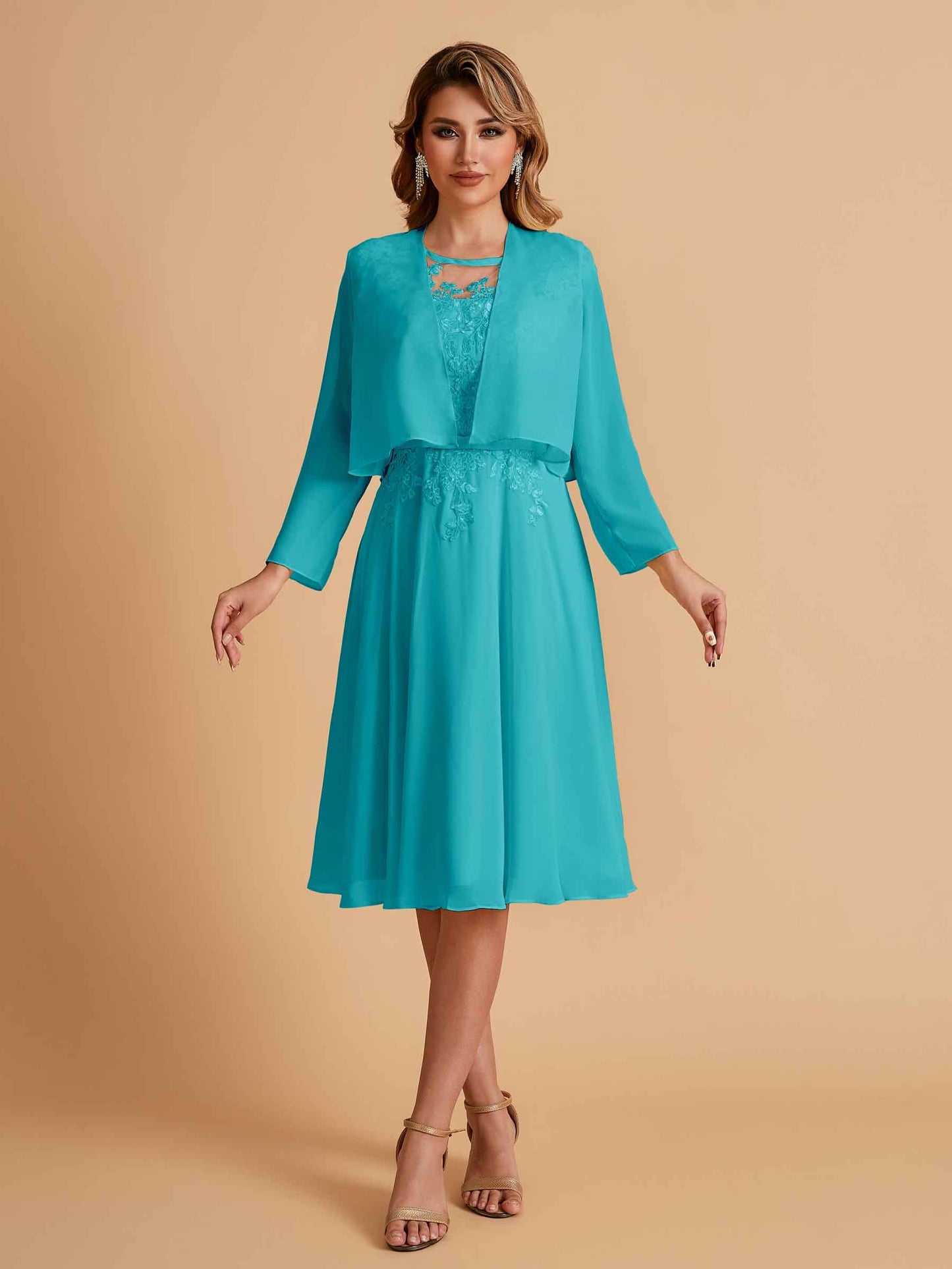 Elegant A-line Chiffon Jewel Short Mother of the Brides Dresses Online