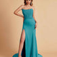 Sexy Satin Strapless Side Slit Floor Length Lace Mermaid Bridesmaid Dresses