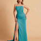Elegant Satin Straight Neck Mermaid Side Slit Floor Length Bridesmaid Dresses